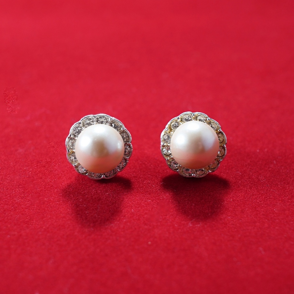 Pearl and Rhinestone Stud Earrings